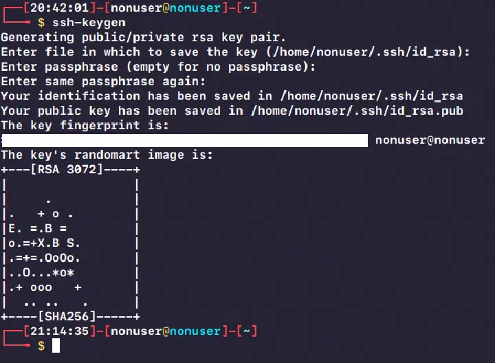 RSA key pair generation output from ssh-keygen
