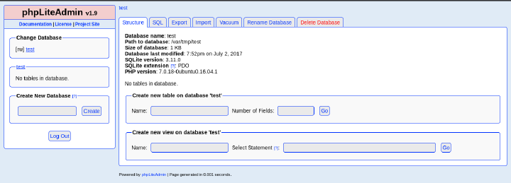 PHPLiteAdmin Login