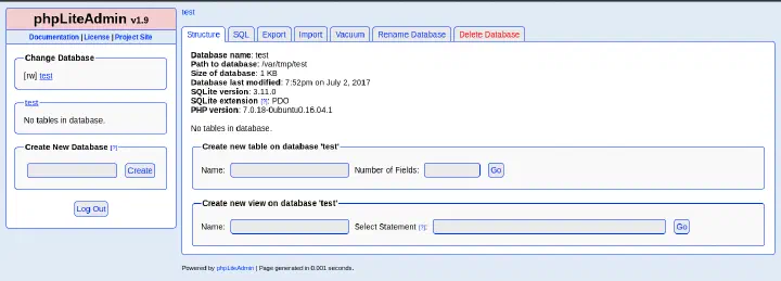 PHPLiteAdmin Login